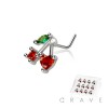 12PCS OF CZ CHERRY 316L SURGICAL STEEL L-SHAPE NOSE BOX